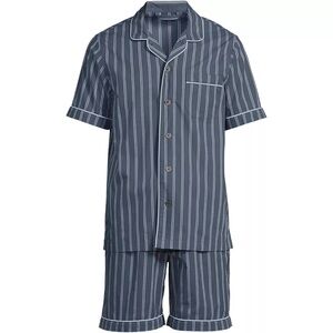 Lands’ End Men's Short Sleeve Essential Pajama Set. Large, Grey stripe.